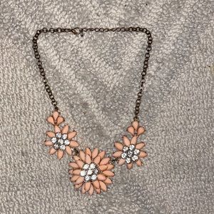 Floral Neckless with Stone | Silver, White, Pink